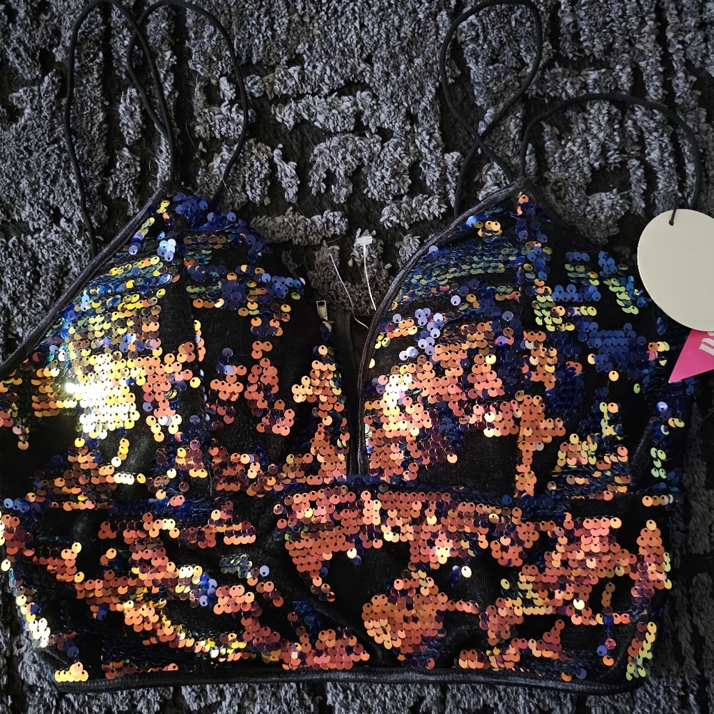 Sequin Strappy Crop Top